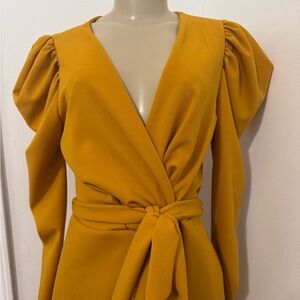 NWT Fashion Nova Mustard Wrap Dress